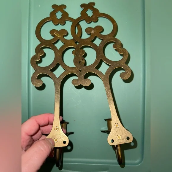 Brass Wall Sconce Taper Candle Holders Set of 2 OSK - Picture 4 of 6